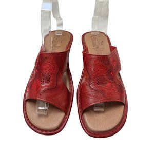 Flyflot Red Leather Anatomical Sandals, Women’s 9.5